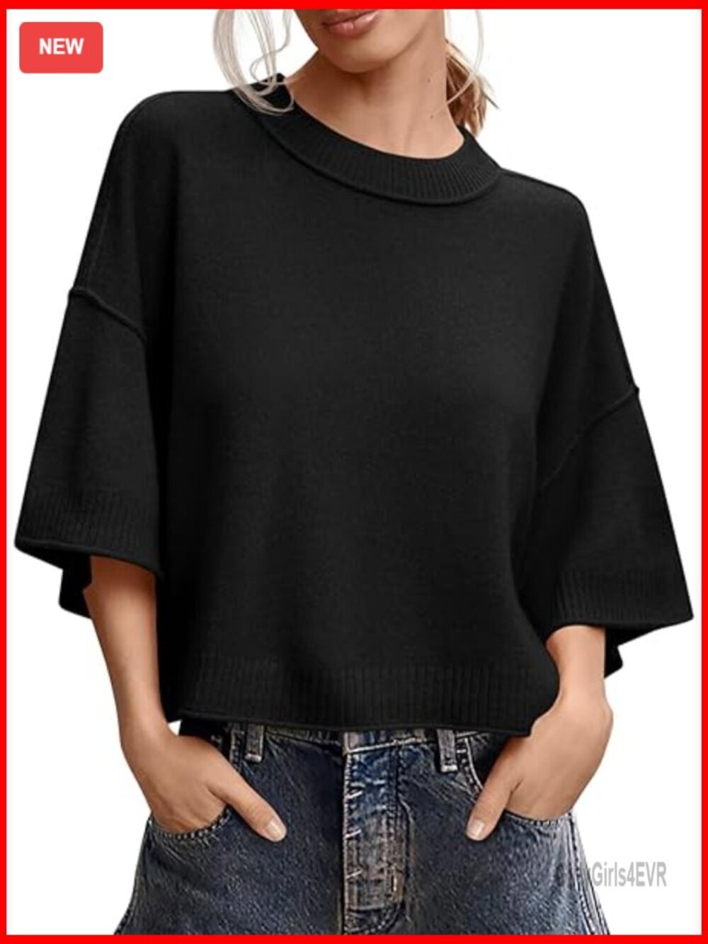 Oversized Cropped Sweater Short Sleeve Lightweight Knit Top Loose Fit